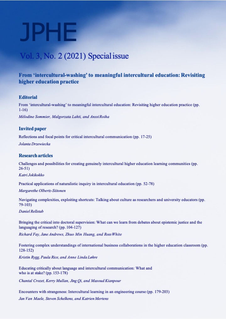 					View Vol. 3 No. 2 (2021): From ‘intercultural-washing’ to meaningful intercultural education: Revisiting higher education practice (Special issue)
				