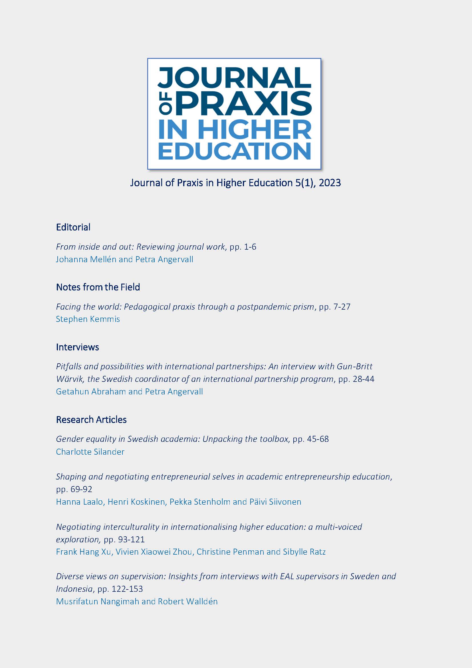 					View Vol. 5 No. 1 (2023): Journal of Praxis in Higher Education
				