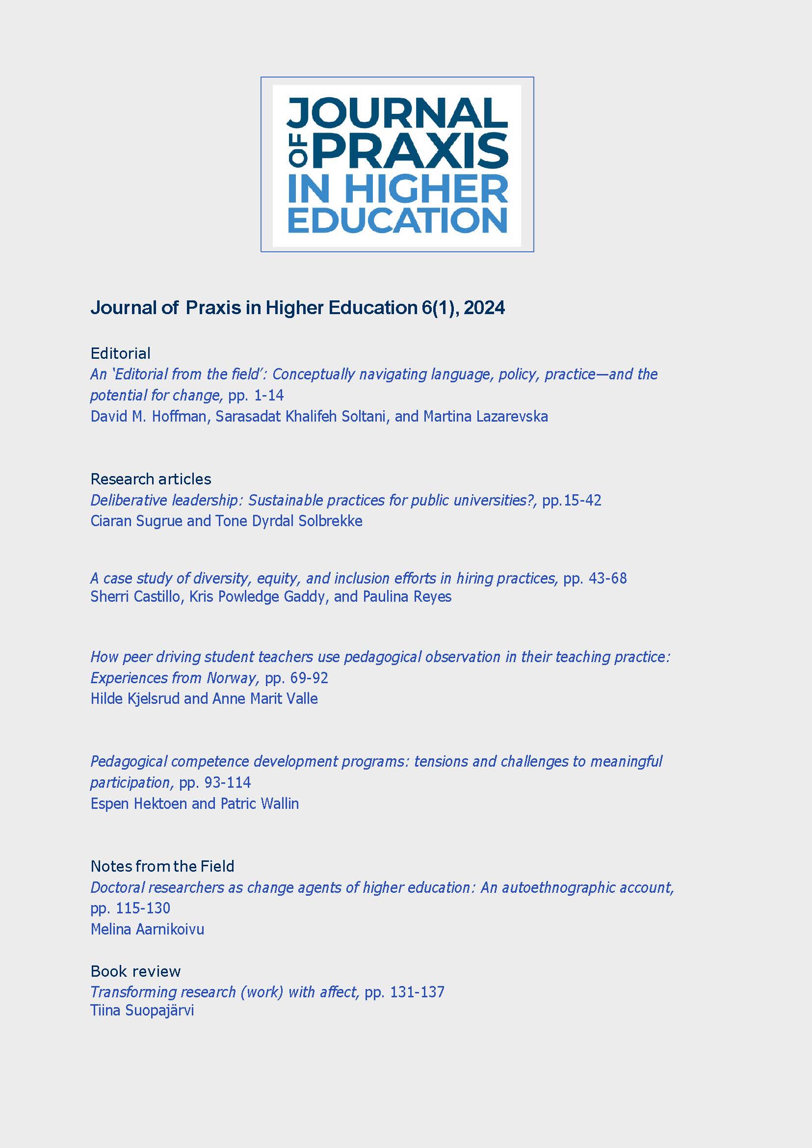 					View Vol. 6 No. 1 (2024): Journal of Praxis in Higher Education
				