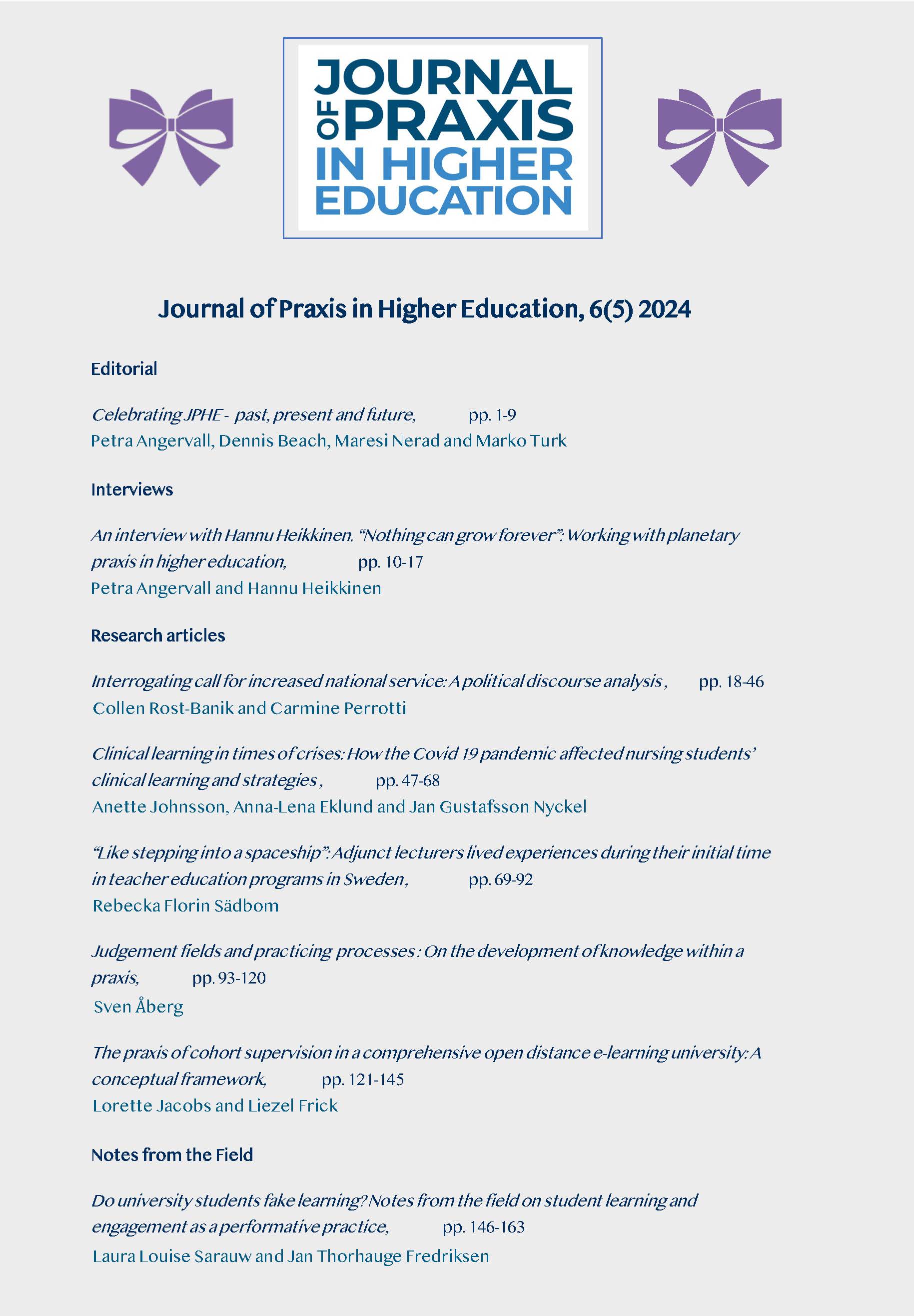 					View Vol. 6 No. 5 (2024): Anniversary Issue. Journal of Praxis in Higher Education
				